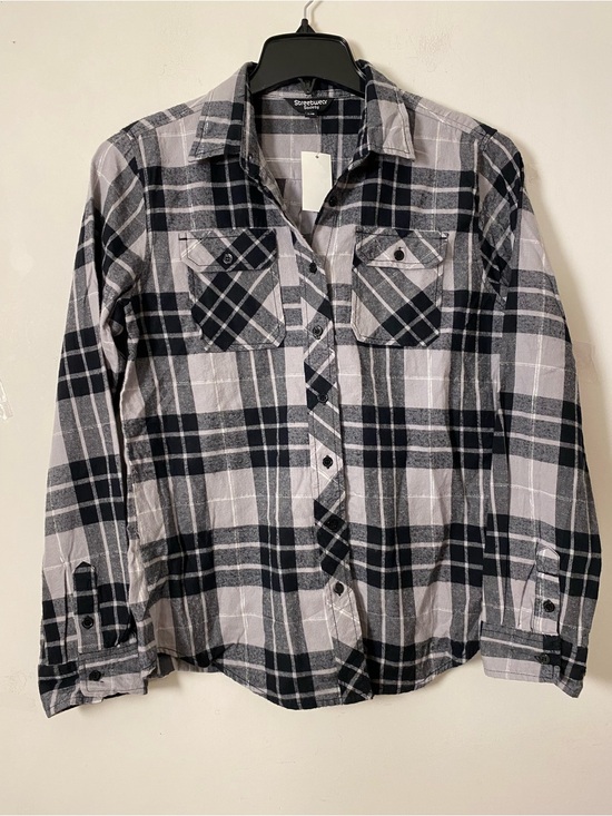 Streetwear Society Tops - NWT Black & Gray Plaid Button-Down Shirt